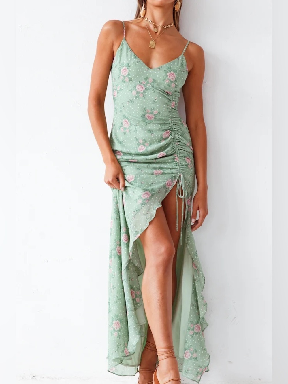 NWT HELLO MOLLY Know My Worth Maxi Dress Green (107)